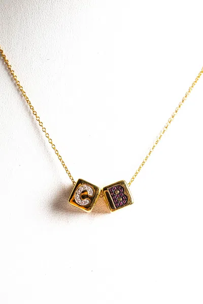 Rarities Sterling Silver Gold Plated Topaz Diamond Letter Block Necklace 18"