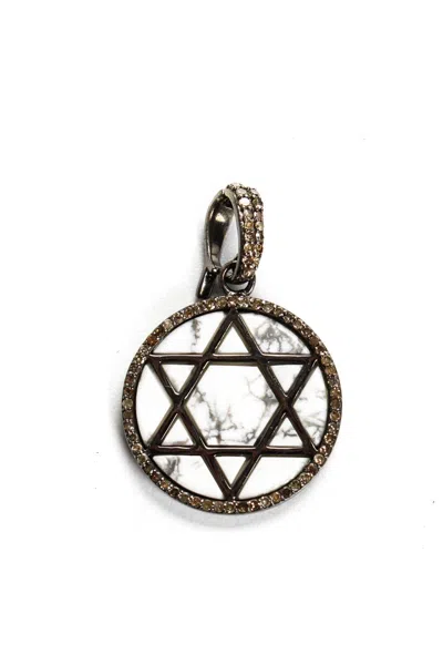 Rarities Womens Silver Diamond Pave Howlite Star Of David Pendant 1.25" 7g