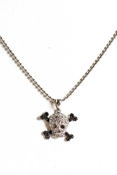 Rarities Womens Sterling Silver Diamond Pave Skull & Crossbones Necklace 18" 4g