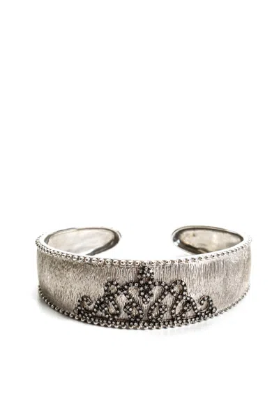 Rarities Womens Sterling Silver Diamond Tiara Pave Bangle Bracelet 7" 32g