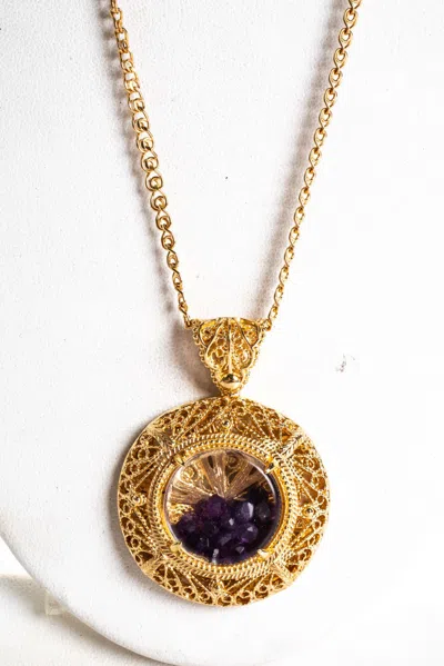 Rarities Womens Sterling Silver Gold Plated Amethyst Gemstone Shaker Necklace