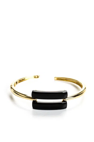 Rarities Womens Sterling Silver Gold Plated Black Embellished Bangle Bracelet