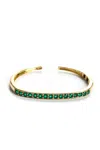 Rarities Womens Sterling Silver Gold Plated Channel Set Emerald Hinged Bangle Bracelet 7.75" In Gold