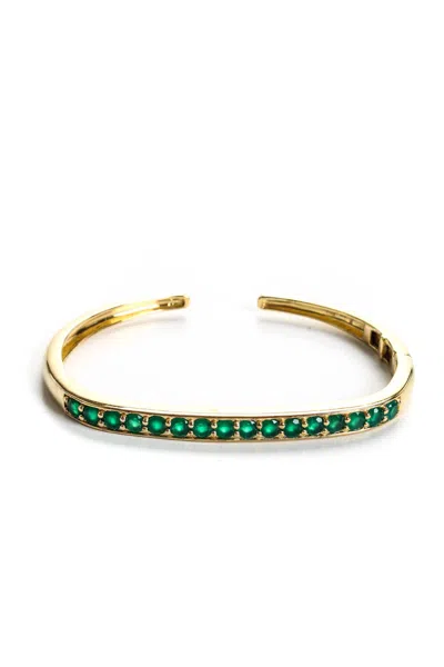 Rarities Womens Sterling Silver Gold Plated Channel Set Emerald Hinged Bangle Bracelet 7.75"