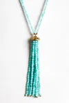 Rarities Womens Sterling Silver Gold Plated Faceted Amazonite Beaded Tassel Pendant Necklace 28" In Blue