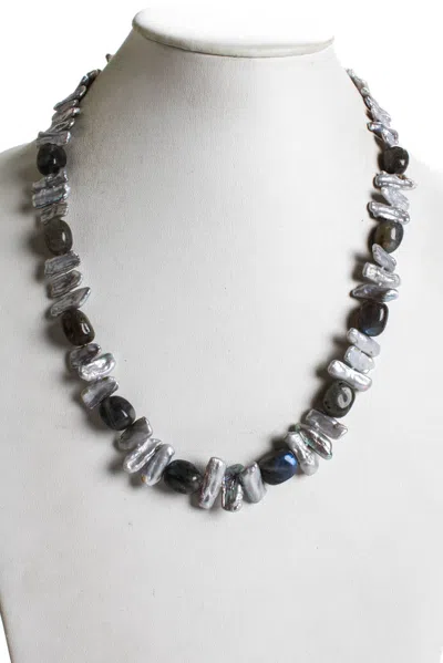 Rarities Womens Sterling Silver Gold Plated Gray Keshi Pearls Labradorite Beaded Necklace 23"