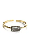 Rarities Womens Sterling Silver Gold Plated Labradorite Zircon Halo Hinged Bangle Bracelet 6.75" In Gold