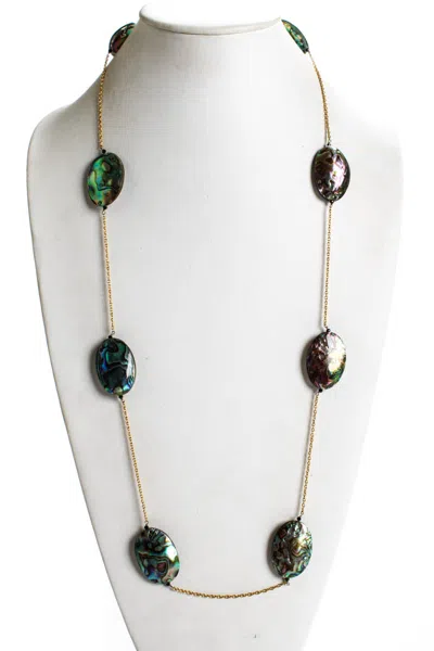 Rarities Womens Sterling Silver Gold Plated Large Abalone Station Statement Necklace 36"