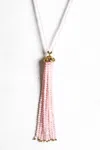 Rarities Womens Sterling Silver Gold Plated Morganite Beaded Tassel Pendant Necklace 28" In Pink