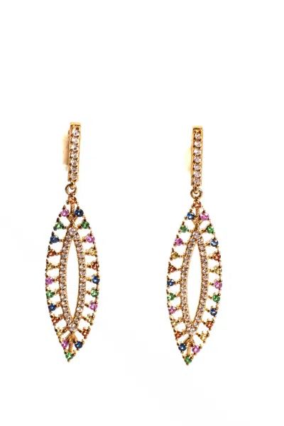 Rarities Womens Sterling Silver Gold Plated Multi Sapphire Dangle Earrings 1.75"