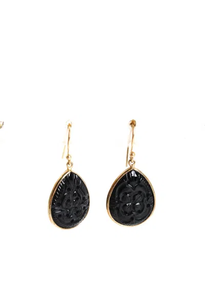 Rarities Womens Sterling Silver Gold Plated Onyx Dangling Earrings In Black