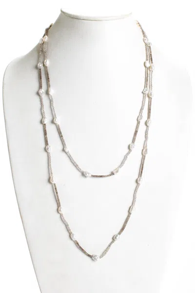 Rarities Womens Sterling Silver Gold Plated Pearl Glass Beaded 54" Necklace In White