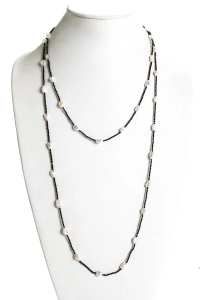 Rarities Womens Sterling Silver Gold Plated Pearl Zilcon Station Necklace Black