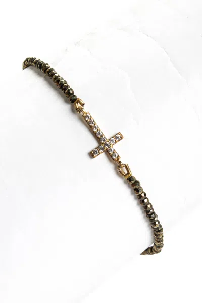 Rarities Womens Sterling Silver Gold Plated Topaz Pyrite Cross Beaded Bracelet