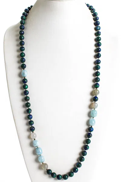 Rarities Womens Sterling Silver Yellow Gold Plated Azurite Aquamarine Beaded Toggle Necklace 36" In Blue