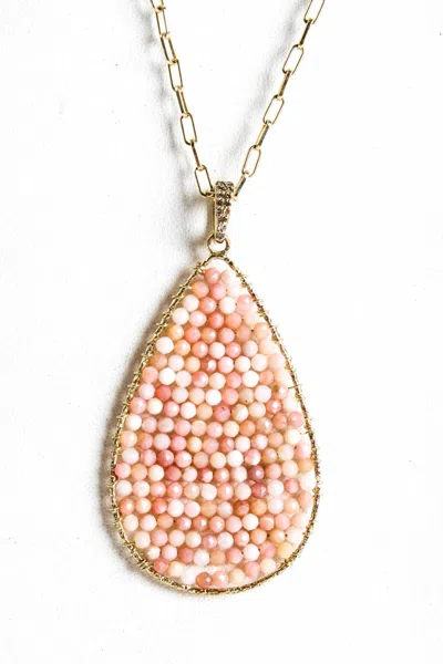 Rarities Womens Sterling Silver Yellow Gold Plated Beaded Pink Opal Large Pendant Necklace 26"