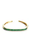 Rarities Womens Sterling Silver Yellow Gold Plated Channel Set Emerald Hinge Bracelet 7.25" In Gold