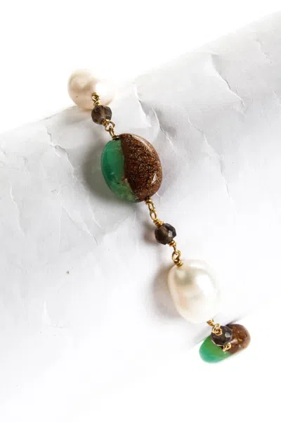 Rarities Womens Sterling Silver Yellow Gold Plated Pearl Chalcedony Toggle Beaded Bracelet 8"