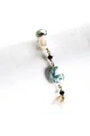 Rarities Womens Sterling Silver Yellow Gold Plated Tree Agate Pearl Beaded Toggle Bracelet 8" In Gold
