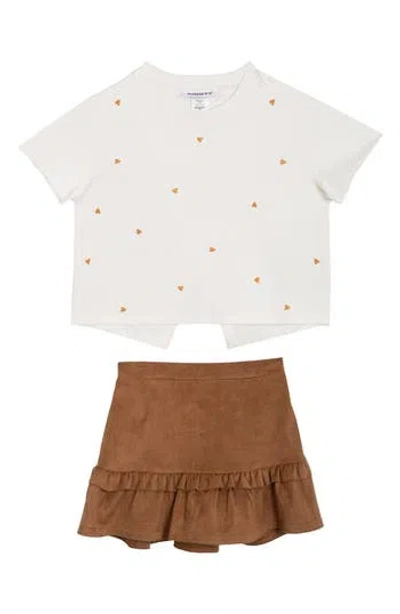 Rarity Kids' Embroidered Tee & Skort Set In Brown