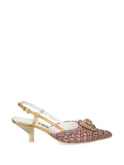 Ras Flower Embellishment Slingback Pumps In Pink