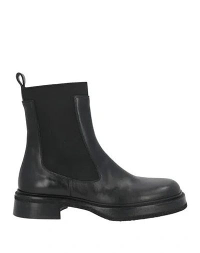 Ras Woman Ankle Boots Black Size 7 Leather, Elastic Fibres