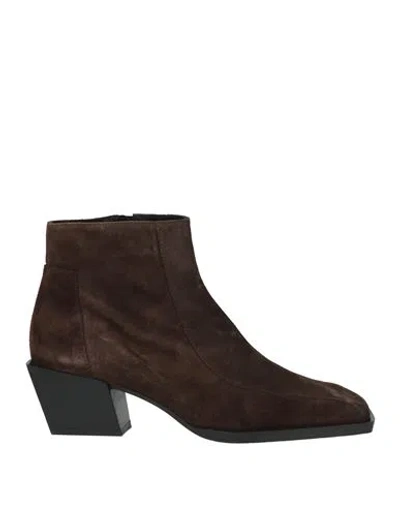 Ras Woman Ankle Boots Dark Brown Size 12 Leather In Burgundy