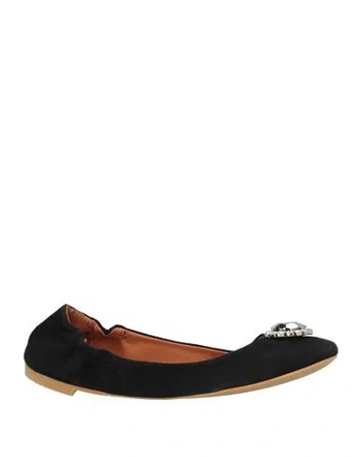 Ras Woman Ballet Flats Black Size 8 Leather, Swarovski Crystal