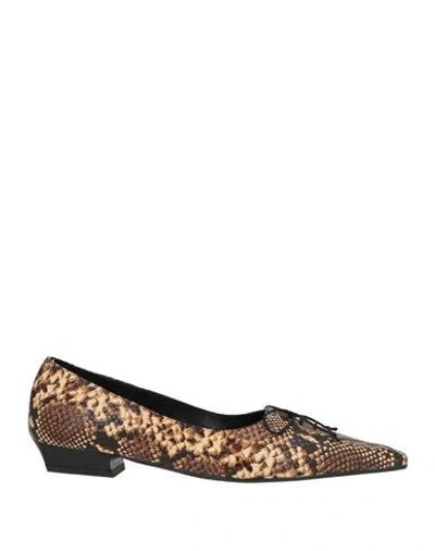 Ras Woman Ballet Flats Brown Size 11 Leather In Animal Print
