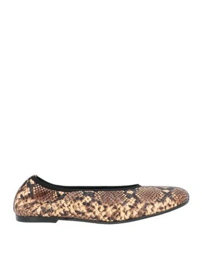 Ras Woman Ballet Flats Camel Size 8 Leather In Animal Print