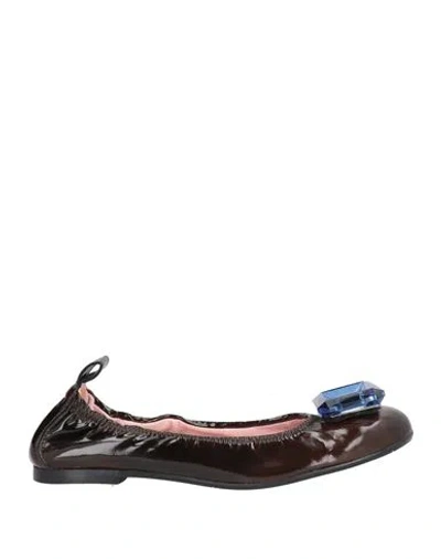 Ras Woman Ballet Flats Dark Brown Size 8 Textile Fibers