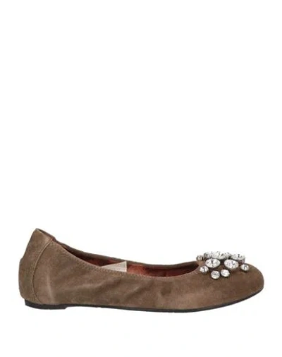 Ras Woman Ballet Flats Taupe Size 6 Soft Leather, Swarovski Crystal In Brown
