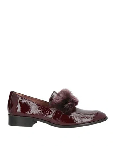 Ras Woman Loafers Burgundy Size 9 Leather, Textile Fibers