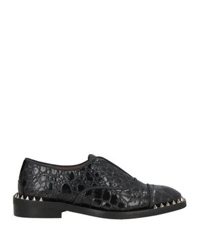 Ras Woman Loafers Gunmetal Size 6 Leather In Black