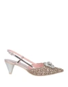 Ras Woman Pumps Taupe Size 6 Textile Fibers, Leather In Grey