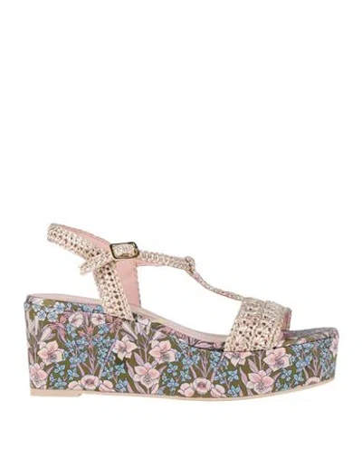 Ras Woman Sandals Beige Size 8 Textile Fibers In Multi