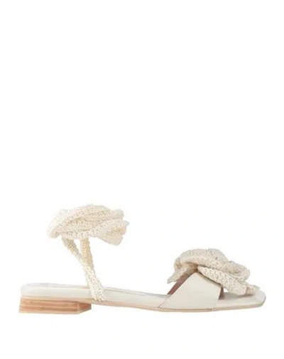 Ras Woman Sandals Ivory Size 7 Leather, Textile Fibers In Multi