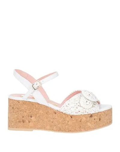 Ras Woman Sandals White Size 7 Textile Fibers, Natural Raffia