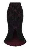 Rasario Asymmetric Lace & Satin Midi Skirt In Burgundy