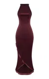Rasario Asymmetric Satin & Silk-organza Midi Dress In Burgundy