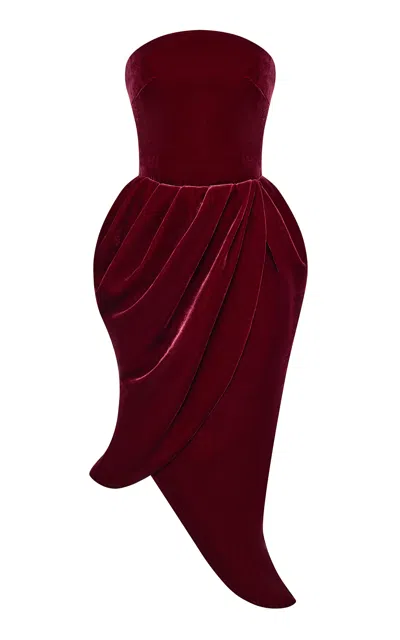 Rasario Asymmetric Velvet Midi Dress In Black