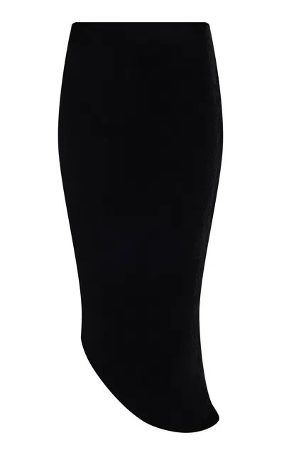 Rasario Asymmetrical Velvet Midi Skirt In Black