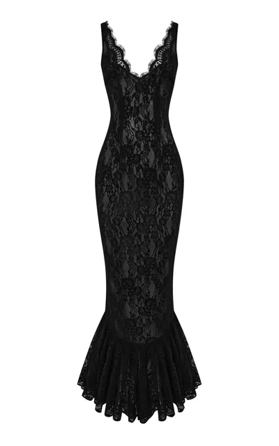 Rasario Back-slit Lace Gown In Black