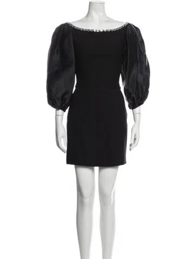 Pre-owned Rasario Bateau Neckline Mini Dress In Black