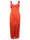 Rasario Buckled And Draped Satin Midi Dress In Orange