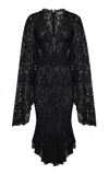 Rasario Cape-sleeve Lace Midi Dress In Black