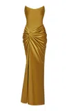 Rasario Corset Maxi Dress With Draped Skirt In Mustard In Gold