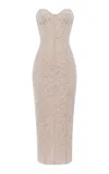 Rasario Corseted Lace Midi Dress In Tan