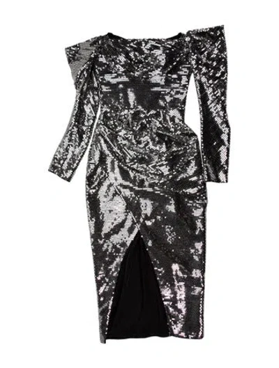 Pre-owned Rasario Cowl Neck Midi Length Dress In Silver