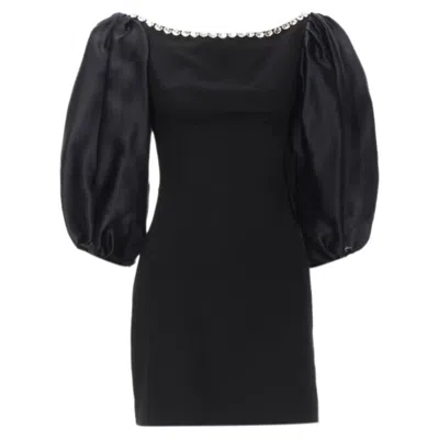 Rasario Crystal Embellished Neckline Puff Balloon Sleeves Dress In Black
